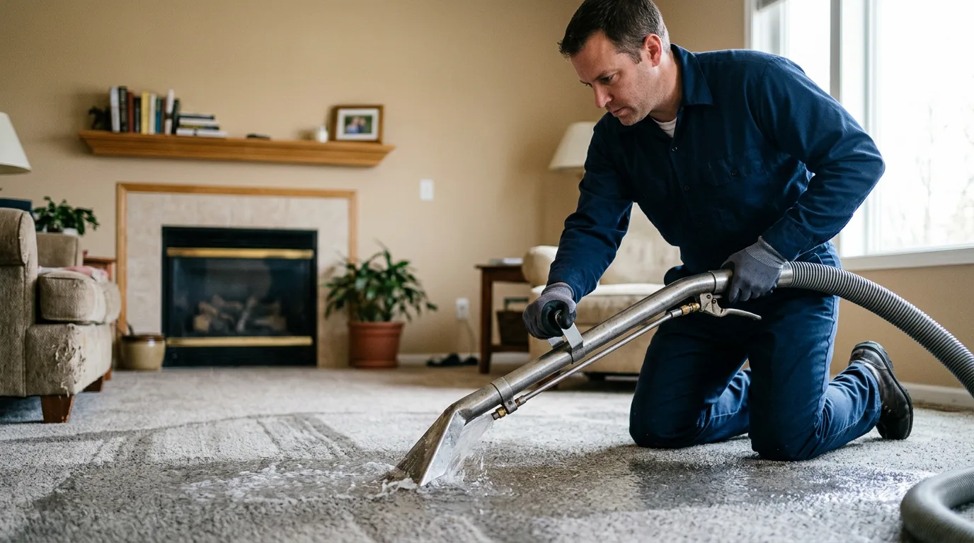 Water damage restoration technician working near Bellevue, KY